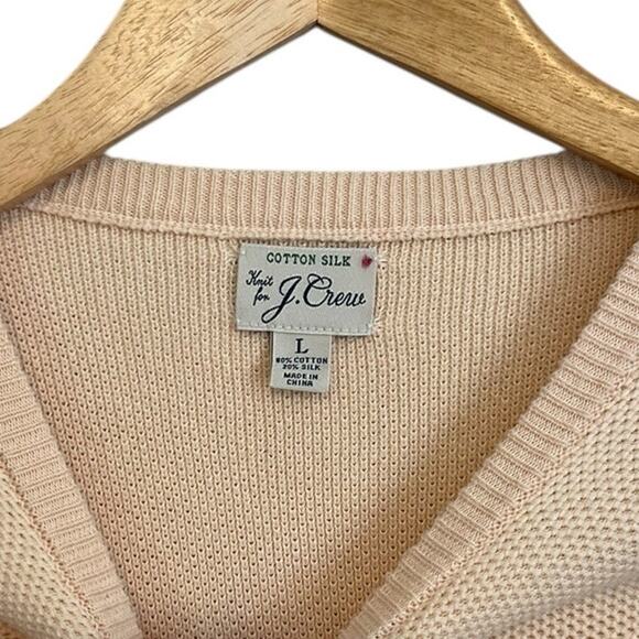 NEW J Crew Silk Cotton Pique Stitch Light Pale Pink Peach Crewneck Sweater Large - Picture 3 of 5